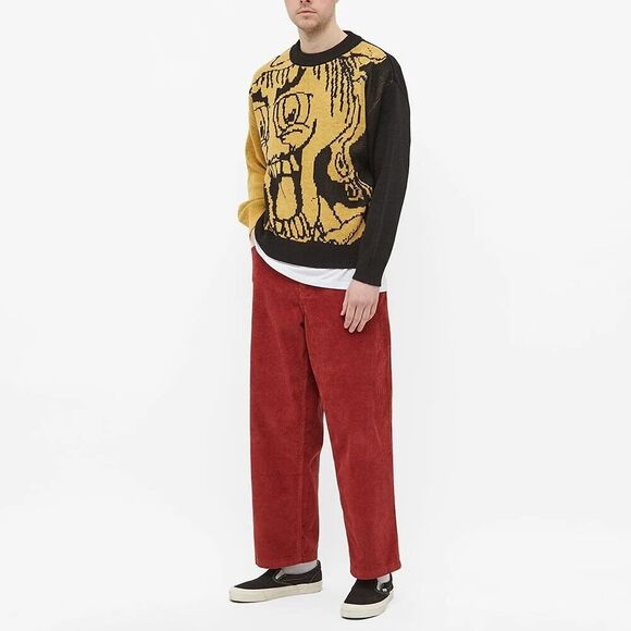 Polar Skate Co Emil Dude Graphic Knit Sweater Mens L Black Yellow Skate